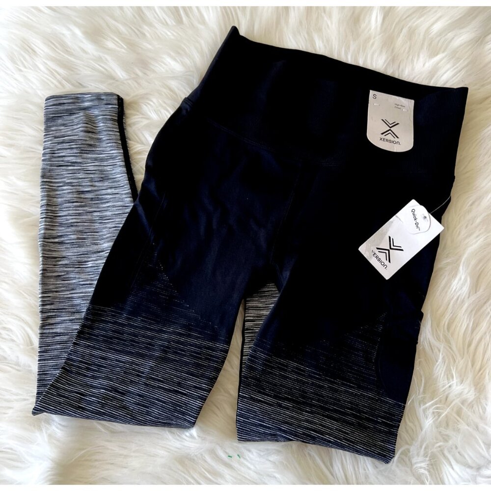 Xersion Quick Dri High Rise Fitted Leggings Ombre Black & White Women's S, NWT